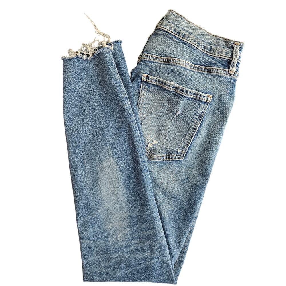 AGOLDE Distressed Skinny Blue Denim‎ Ankle Raw Edge Jeans | Women's 28